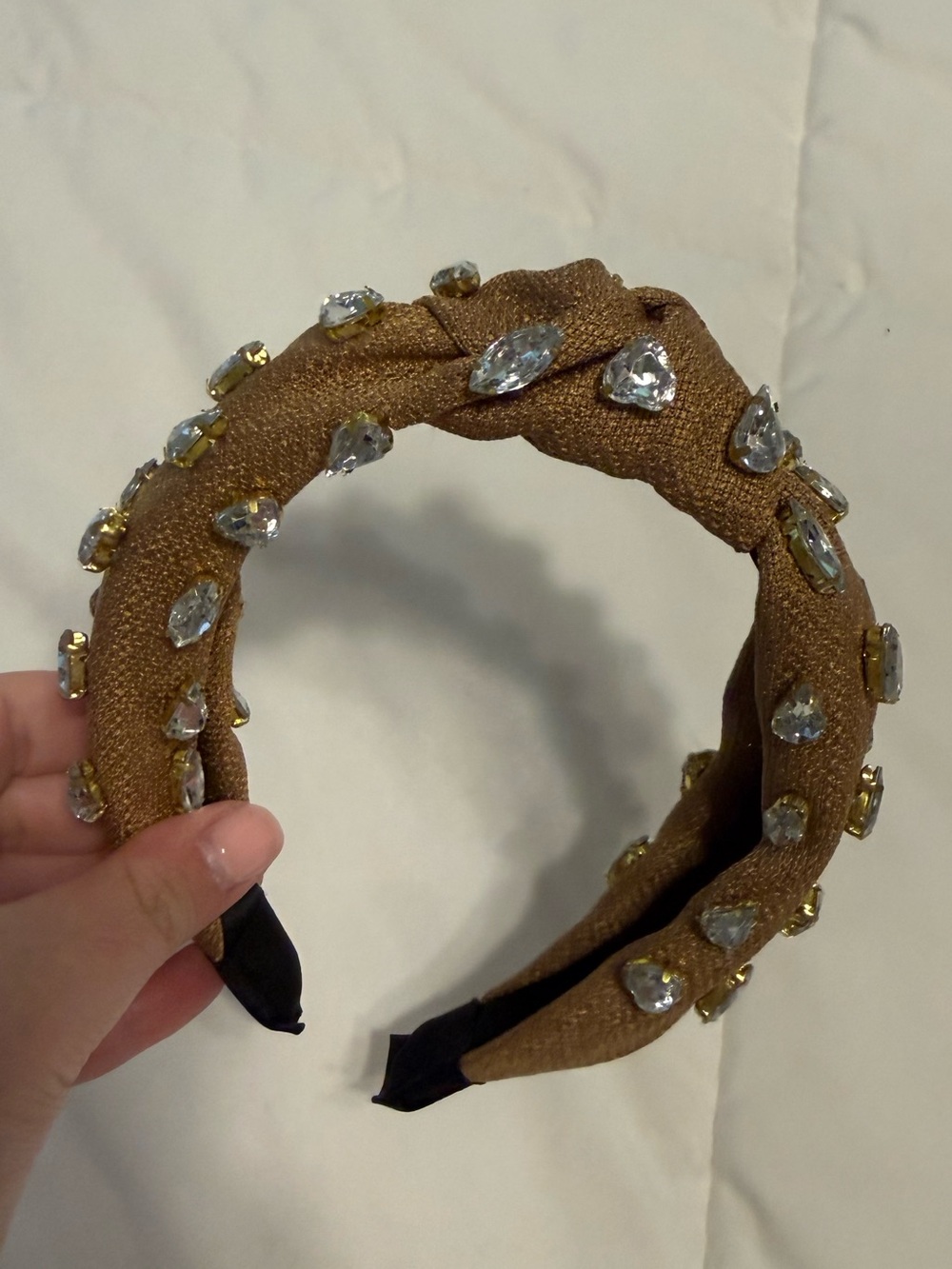 Crystal-Embellished Brown Padded Headband